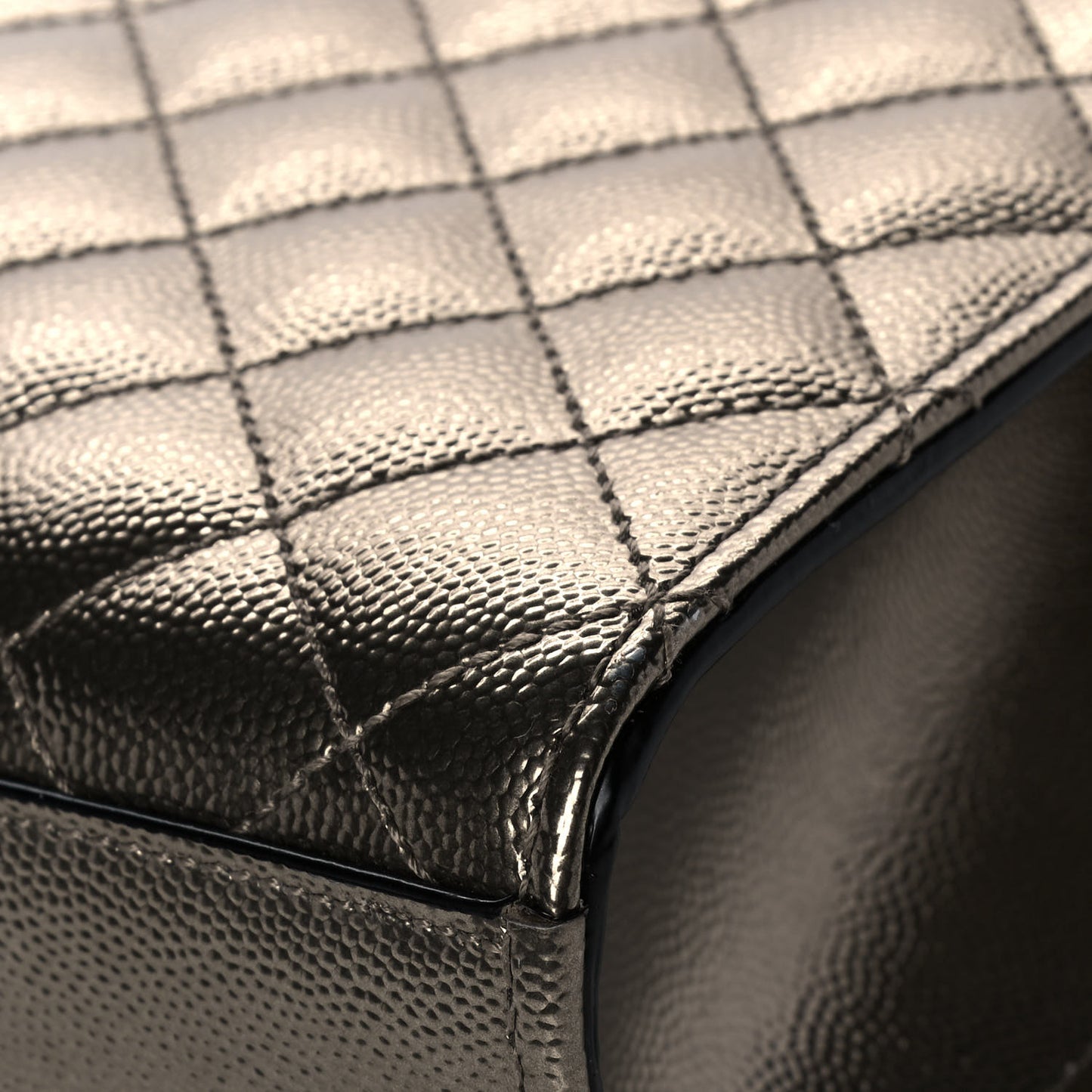 Metallic Grain De Poudre Textured Mixed Matelasse Triquilt Medium Monogram Satchel Piombo