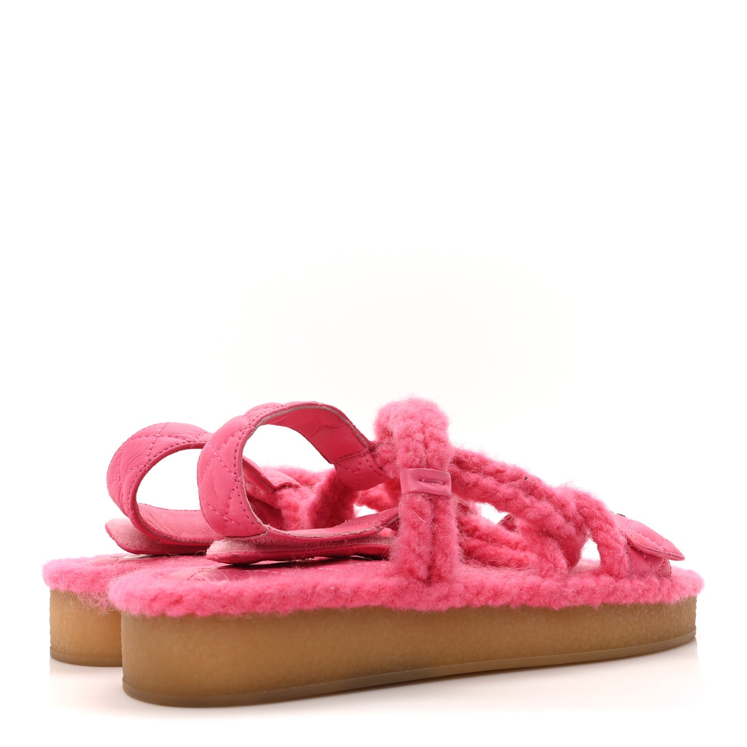 Chanel Cord Lambskin Quilted Logo Sandals 37 Pink 5 of 8