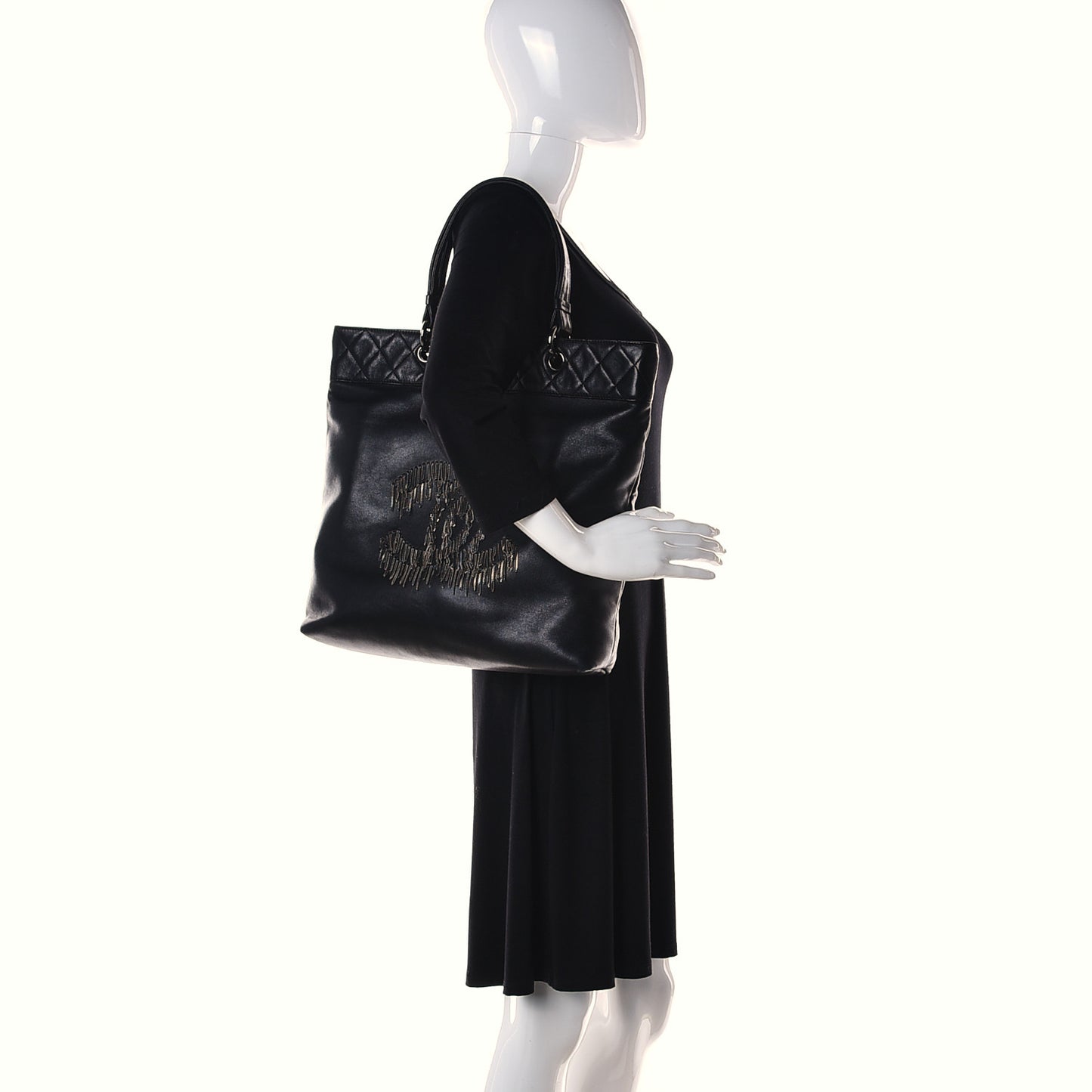Lambskin Rock And Cabaret Chain Fringe Tote Black