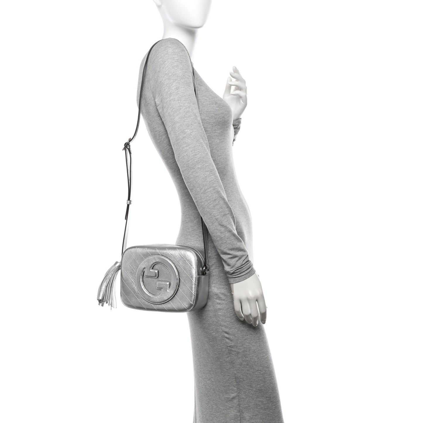 Metallic Sakai Be Green Calfskin Diagonal Stitched Small Blondie Shoulder Bag Silver