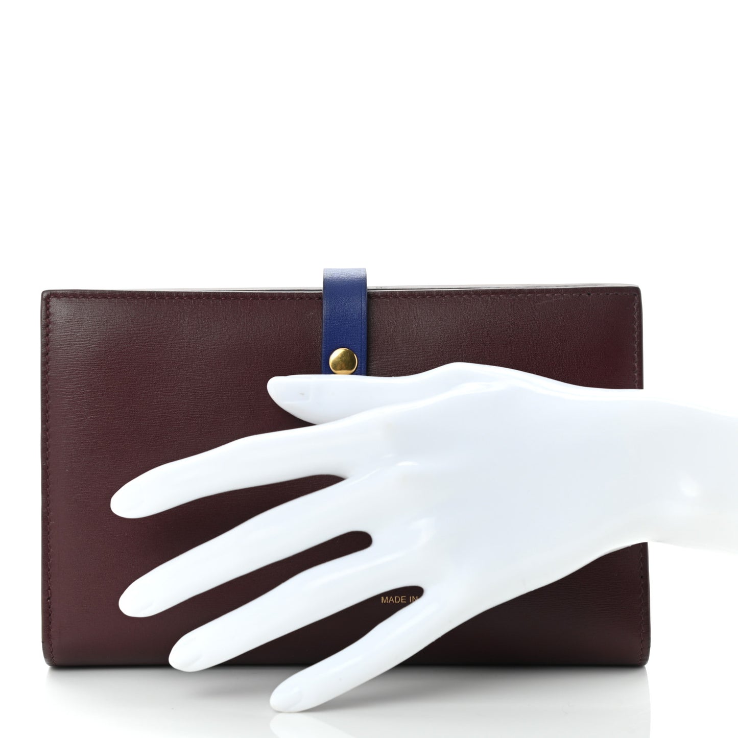 Smooth Calfskin Large Multifunction Strap Wallet Burgundy Blue