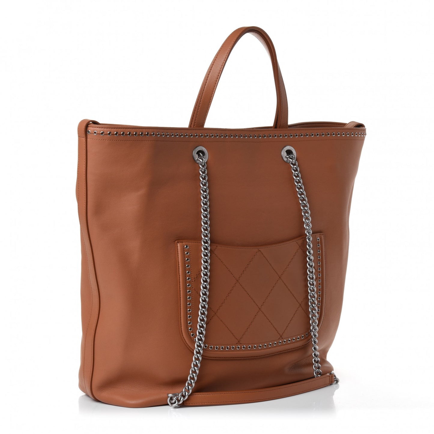 Calfskin Large Coco Eyelets Shopping Tote Camel