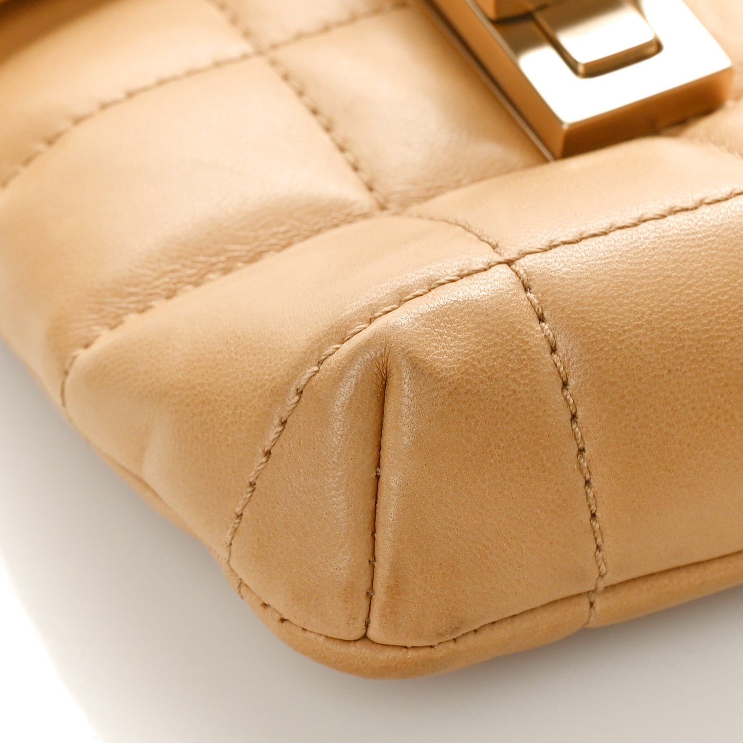 Lambskin Chocolate Bar Mademoiselle Flap Shoulder Bag Beige