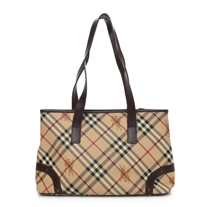 Burberry Haymarket Check Studded Tote Bag Chocolate 1 of 14