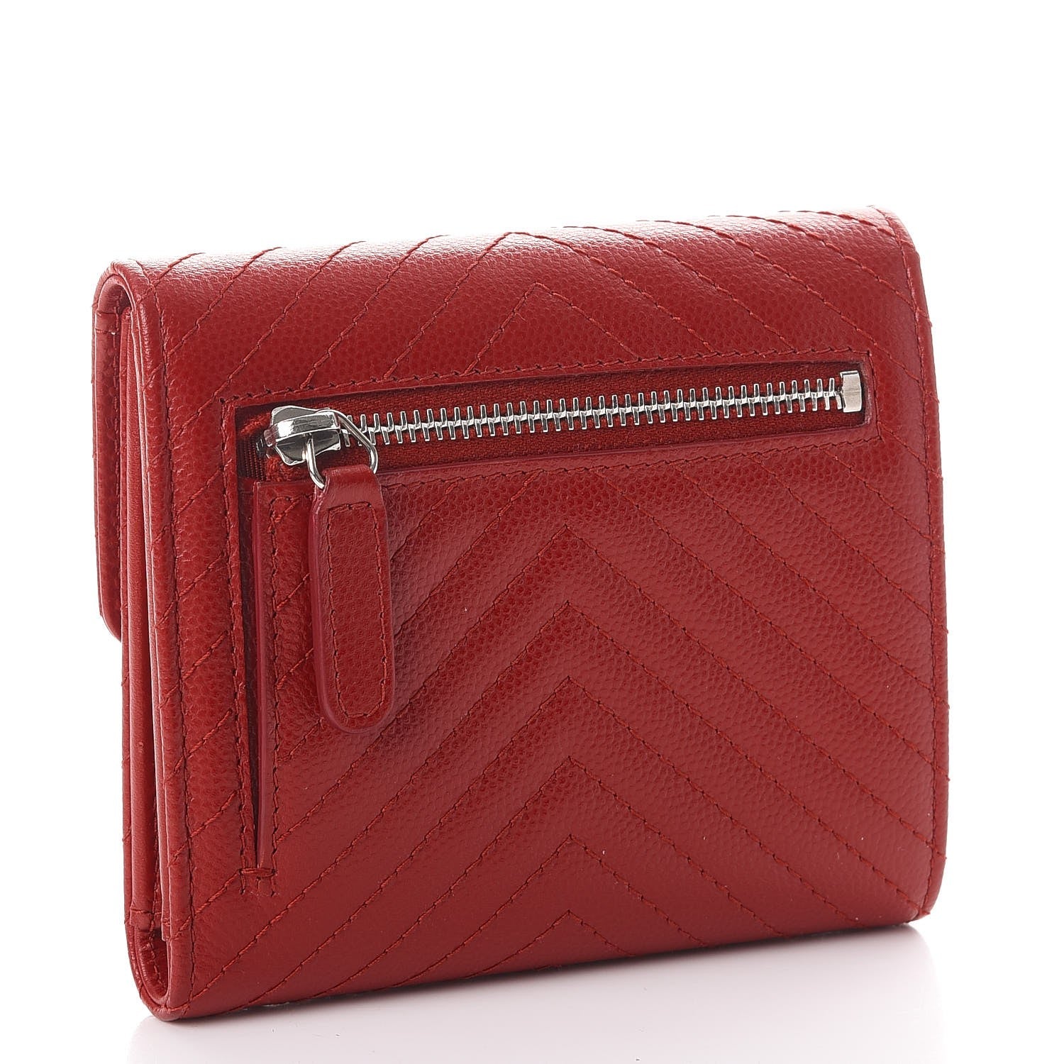 Chanel Caviar Chevron Quilted Compact Flap Wallet Dark Red 3 of 9