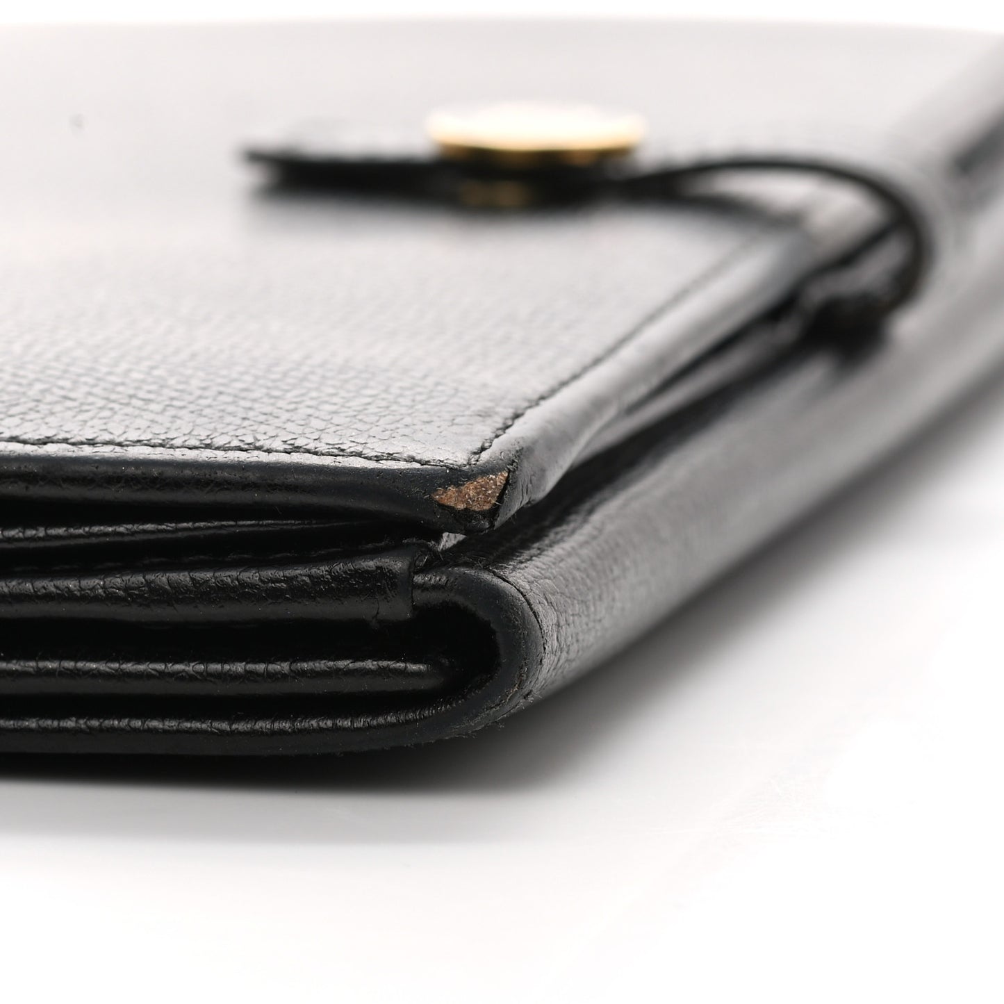 Grained Calfskin CC Button Long Wallet Black