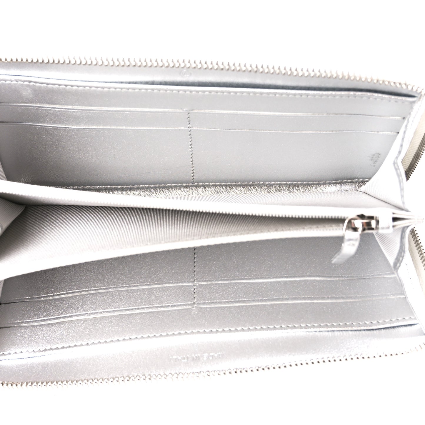 Metallic Lambskin Quilted Large Gusset Zip Around Wallet Silver