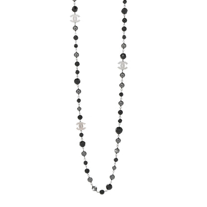 Chanel Pearl Beaded CC Long Necklace Silver Black 1 of 7