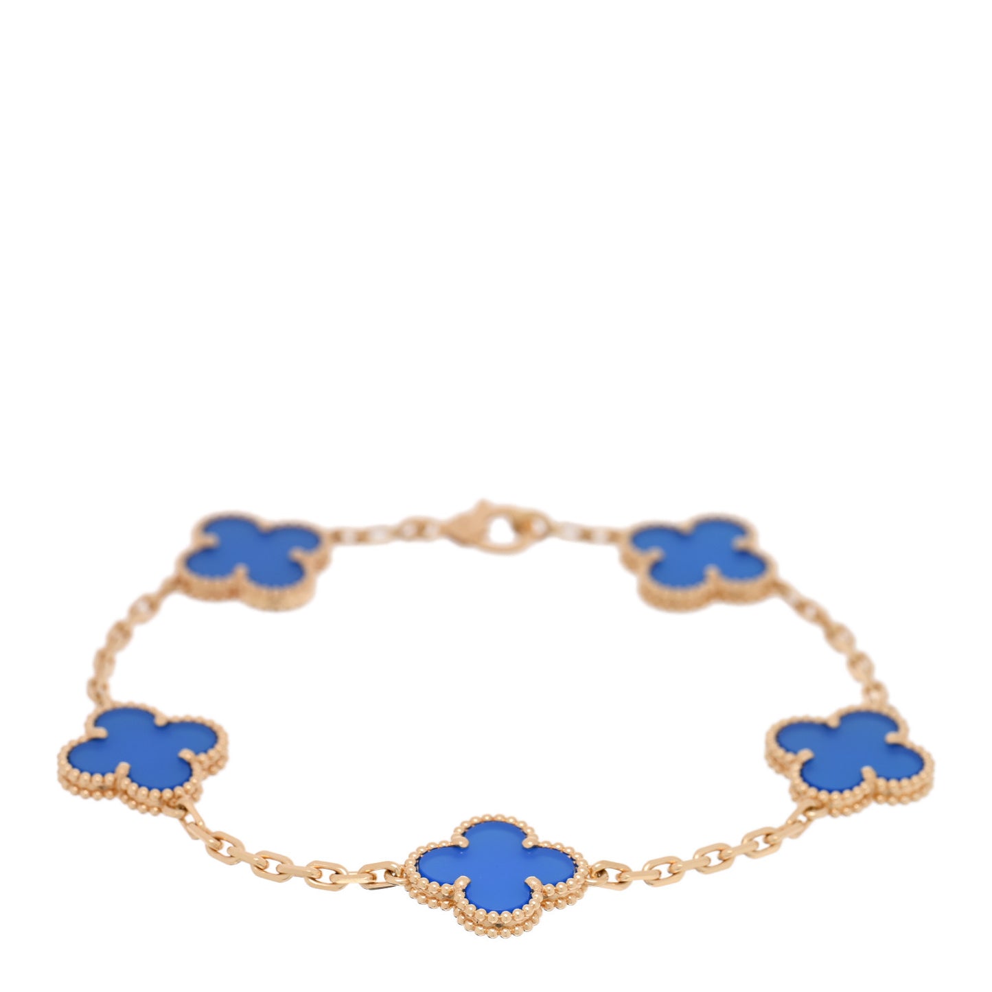 18K Yellow Gold Blue Agate 5 Motifs Vintage Alhambra Bracelet
