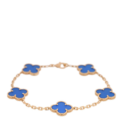 Van Cleef & Arpels 18K Yellow Gold Blue Agate 5 Motifs Vintage Alhambra Bracelet 1 of 4