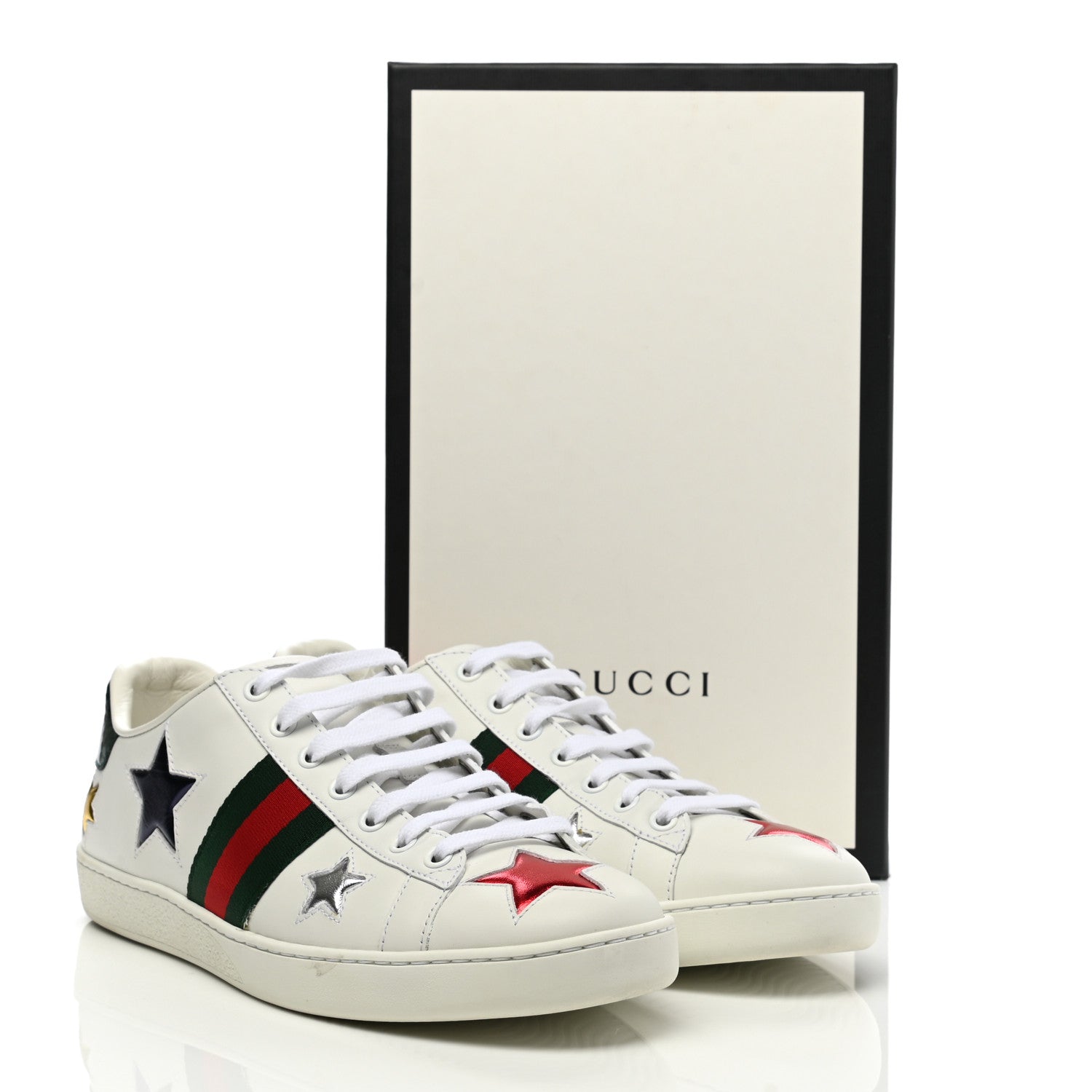 Gucci Calfskin Ayers Web Star Embroidered Womens Ace Sneakers 39.5 White Multi 12 of 12