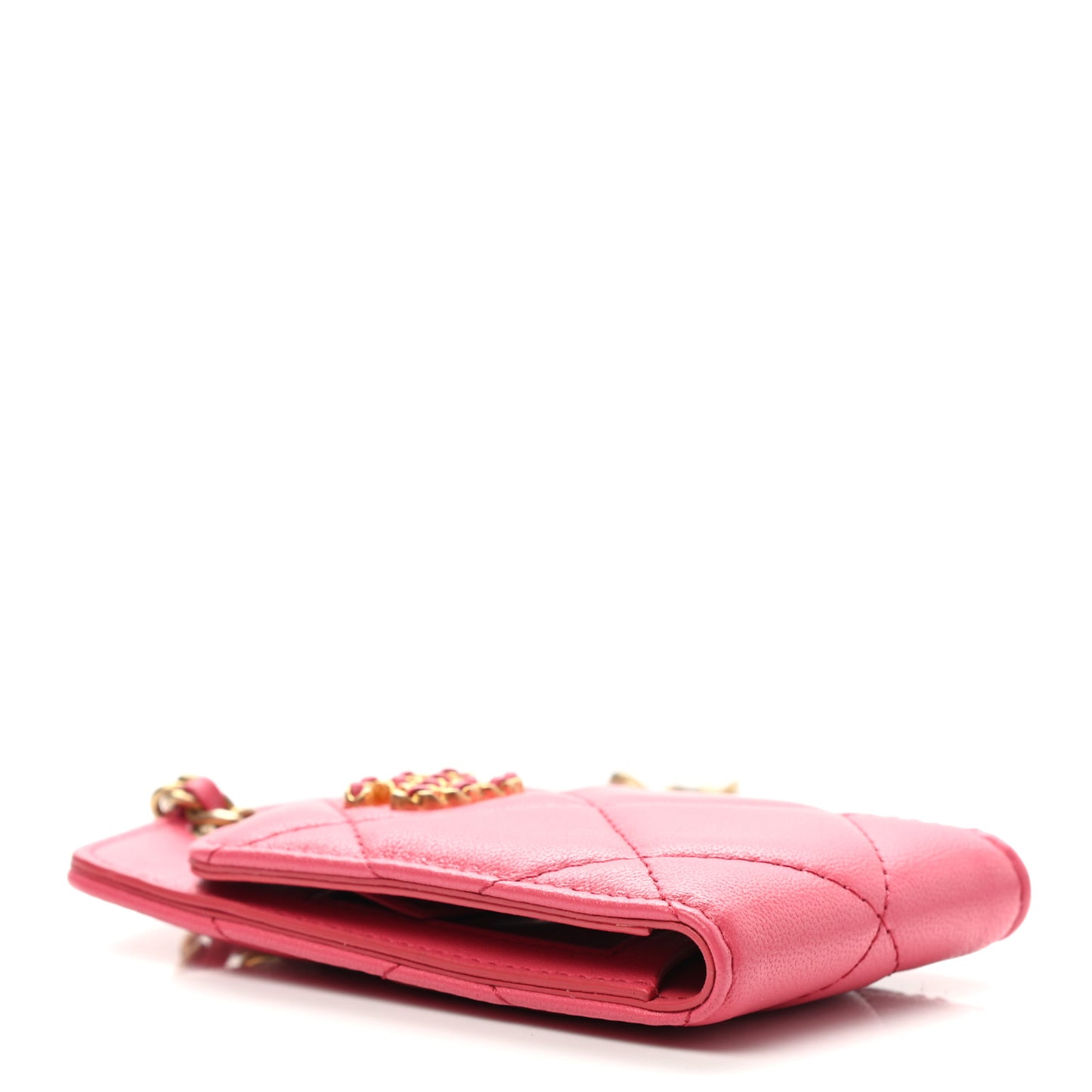 Lambskin Quilted Chanel 19 Luggage Tag Pink