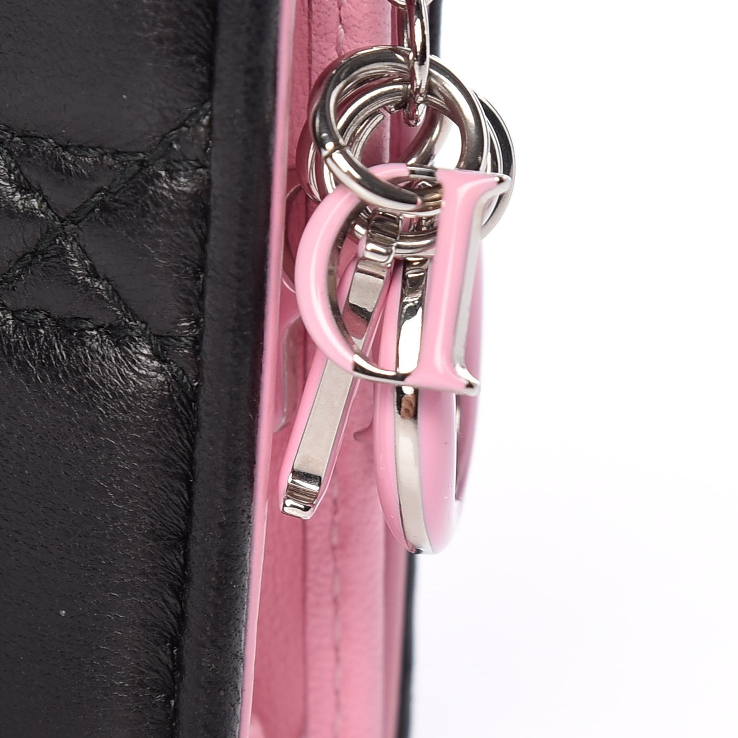Lambskin Cannage Bi-Color Small Lady Dior Flap Card Holder Black Pink