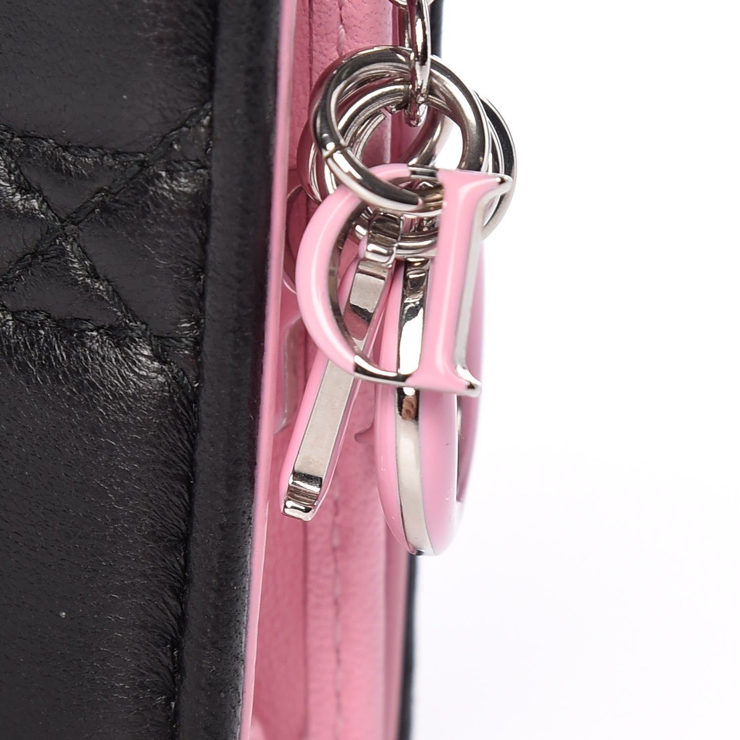 Christian Dior Lambskin Cannage Bi-Color Small Lady Dior Flap Card Holder Black Pink 9 of 10