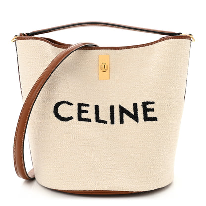 Celine Canvas Calfskin Logo Bucket 16 Bag Natural Tan 1 of 12