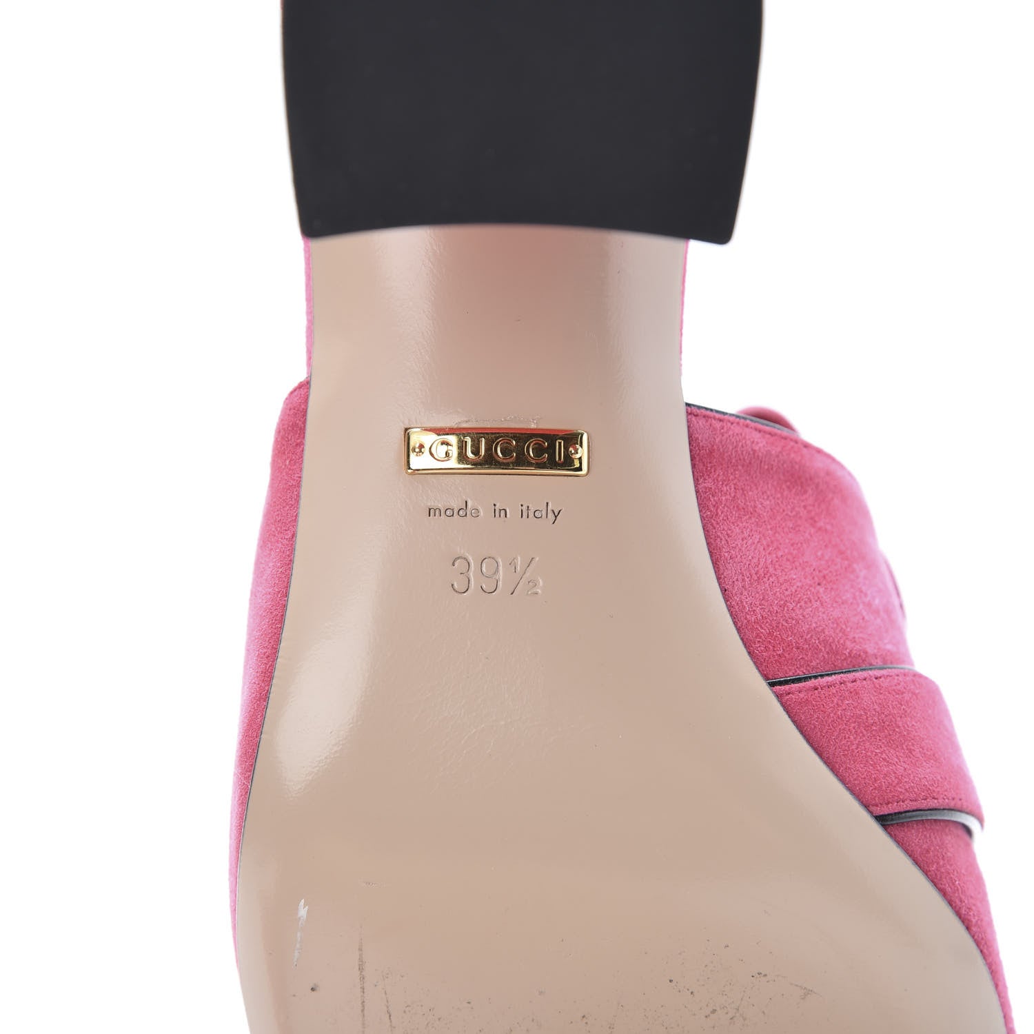 Gucci Kid Scamosciato GG Marmont Fringe 75mm Slide Sandals 39.5 Hot Pink 7 of 11