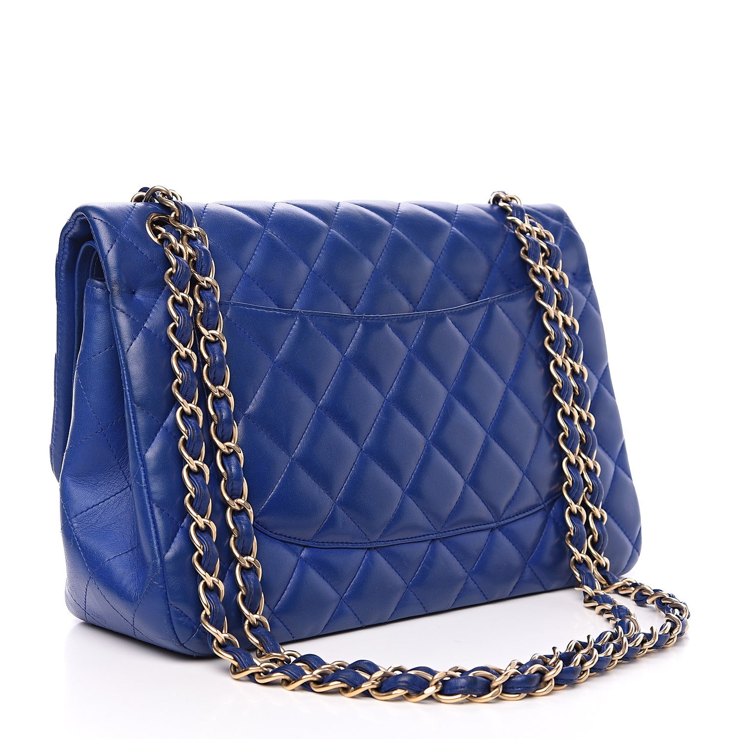 Lambskin Quilted Jumbo Double Flap Blue