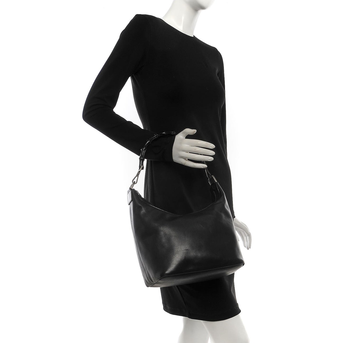 Calfskin Bamboo Shoulder Bag Black