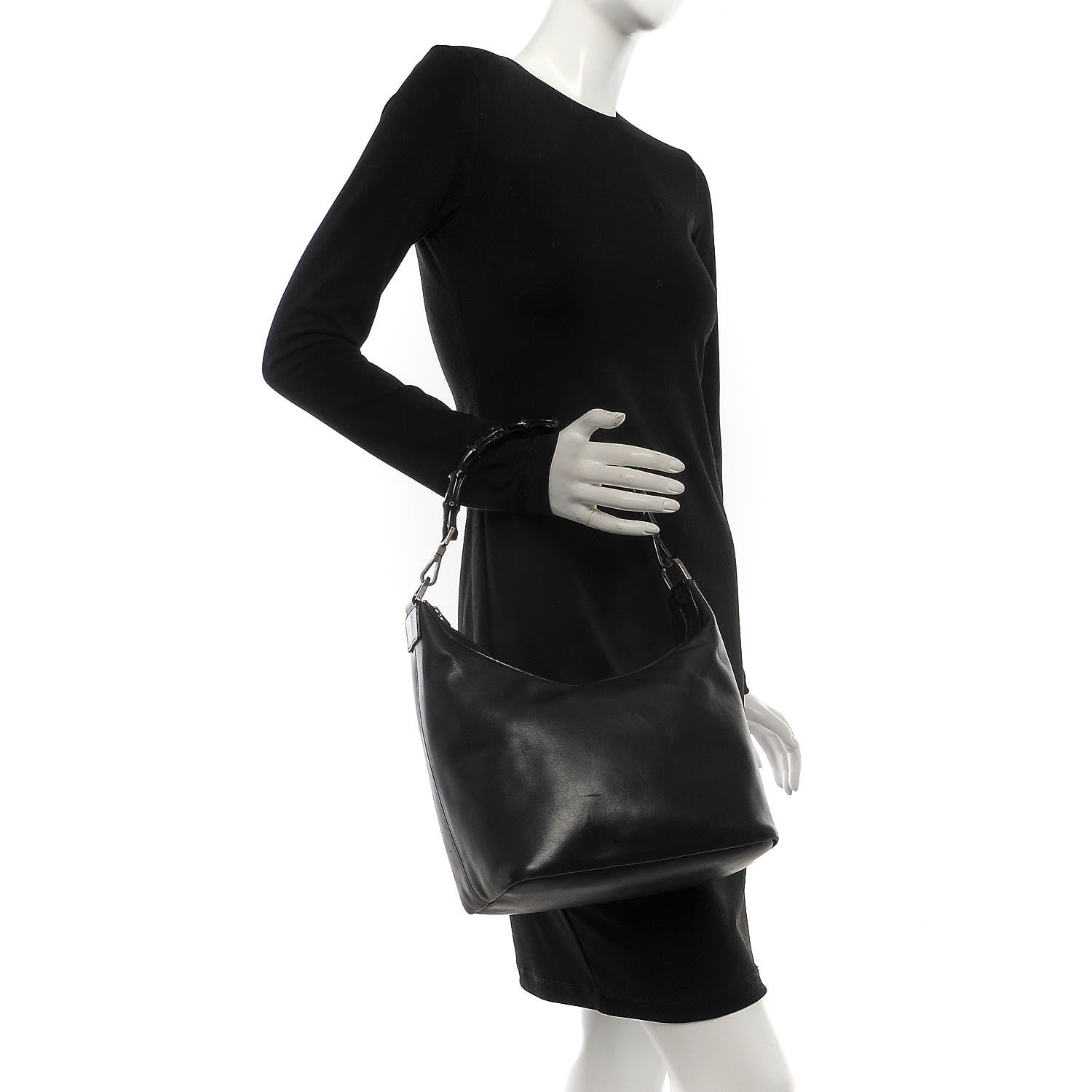Gucci Calfskin Bamboo Shoulder Bag Black 2 of 9