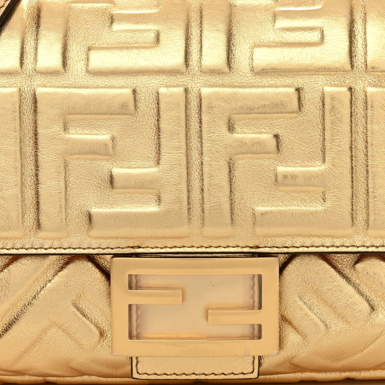 Fendi Vitello Catalan Mirror FF 1974 Embossed Baguette Gold 8 of 10