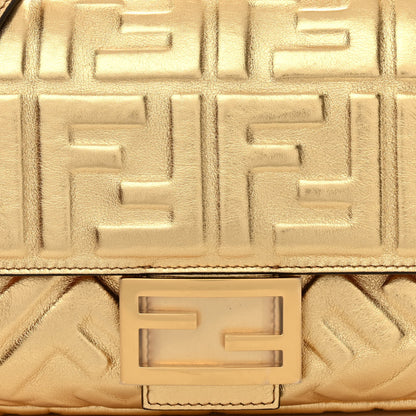 Fendi Vitello Catalan Mirror FF 1974 Embossed Baguette Gold 8 of 10
