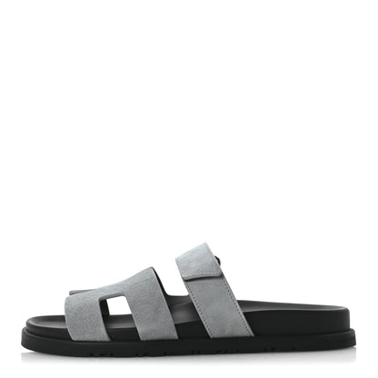 Hermes Suede Goatskin Womens Chypre Sandals 38 Bleu Mineral 1 of 10