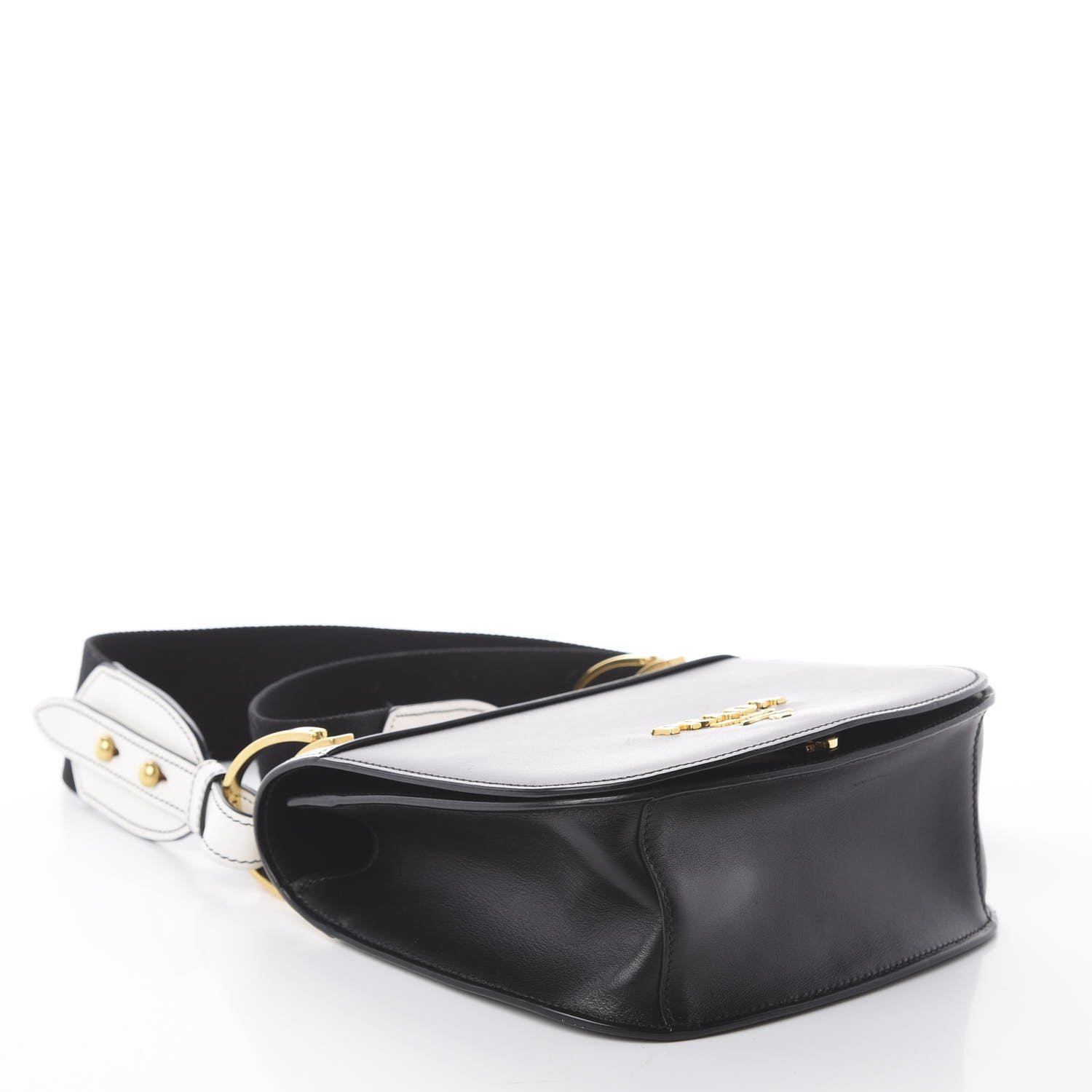 Prada City Calfskin Pionniere Saddle Bag Black White 3 of 7