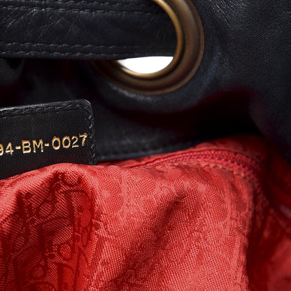 Christian Dior Lambskin Cannage Drawstring Bag Black 10 of 14