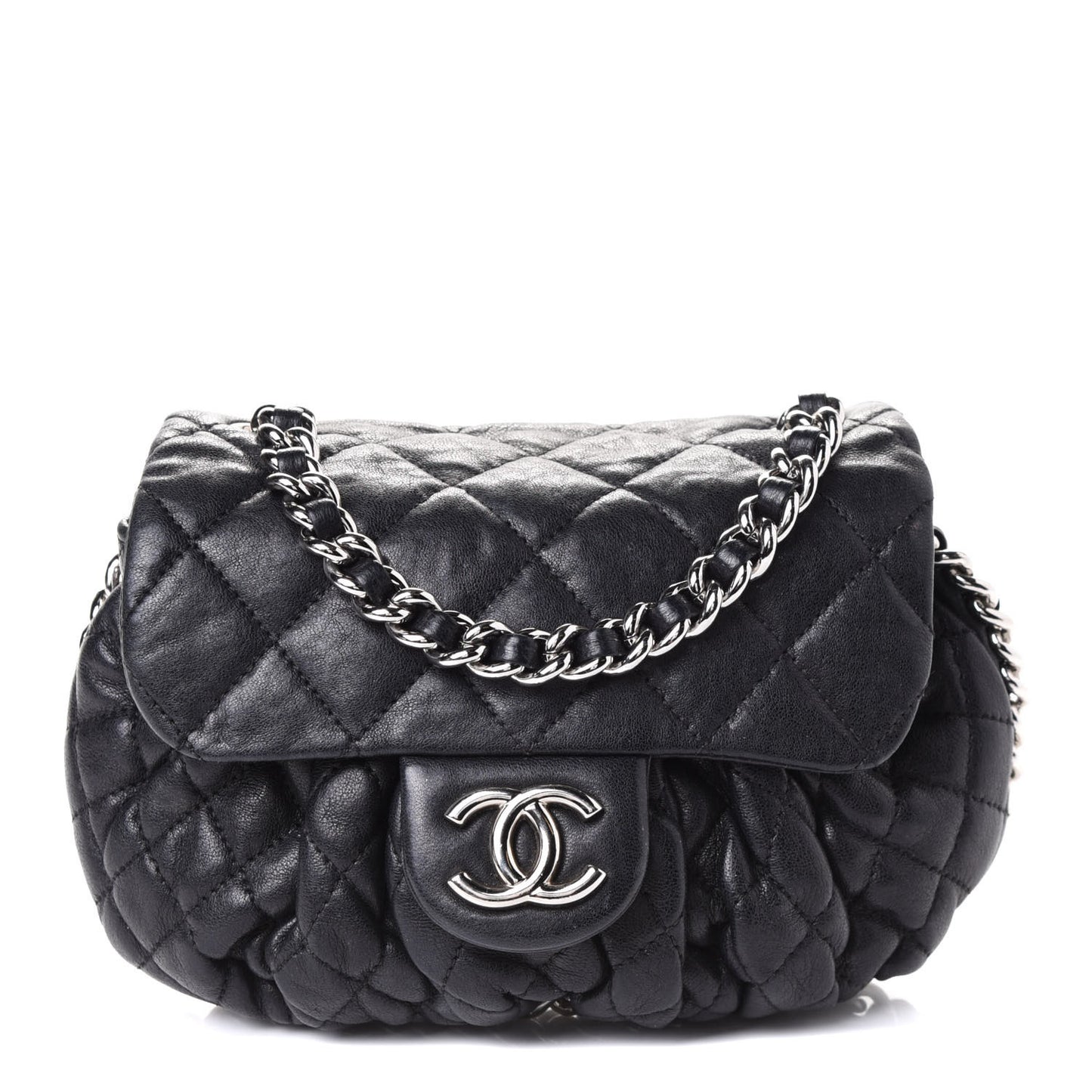 Washed Lambskin Quilted Mini Chain Around Messenger Black