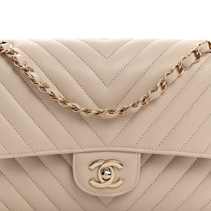 Chanel Caviar Chevron Quilted Medium Double Flap Beige 8 of 10