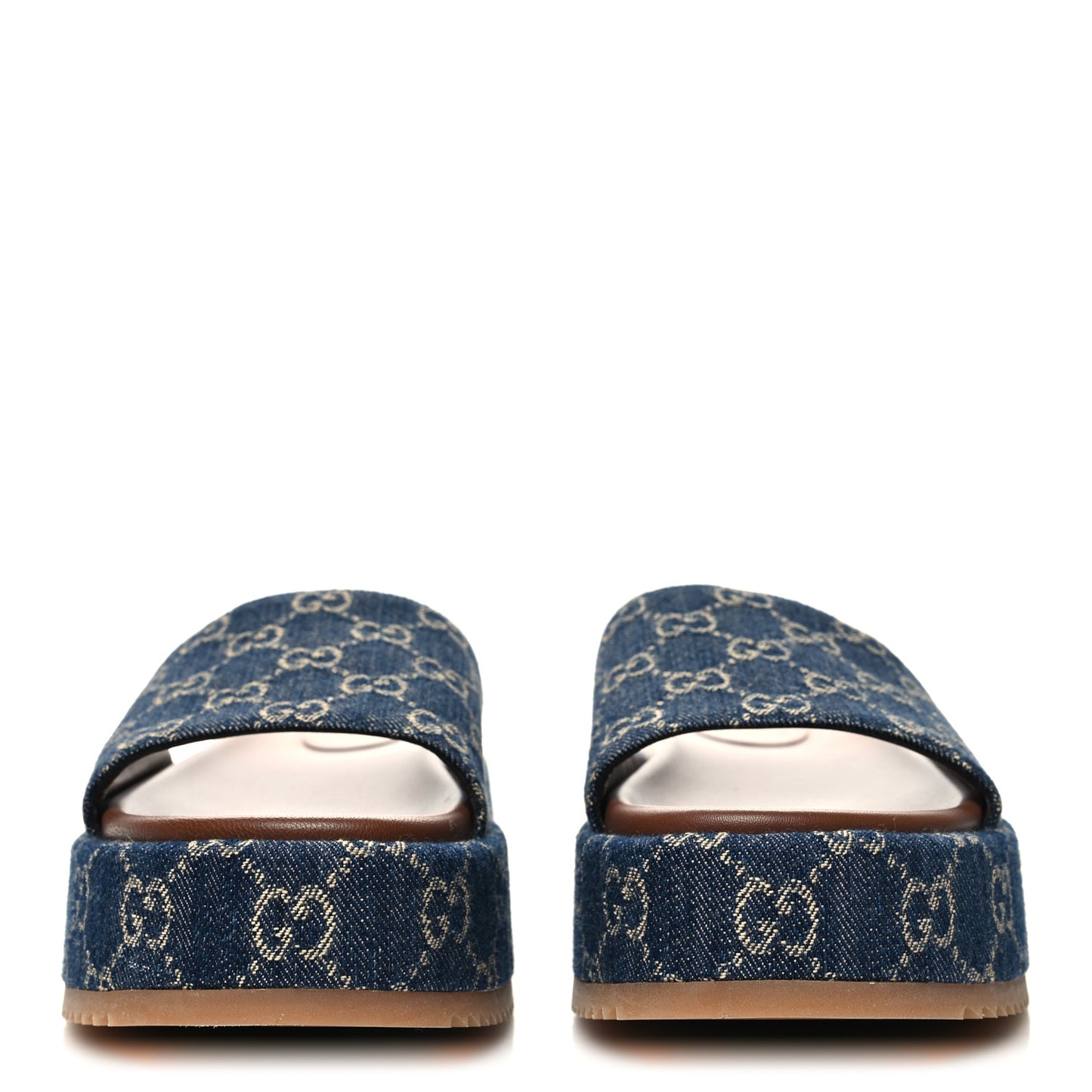 New Denim GG Monogram Angelina Platform 55mm Slide Sandals 41 Blue Tea