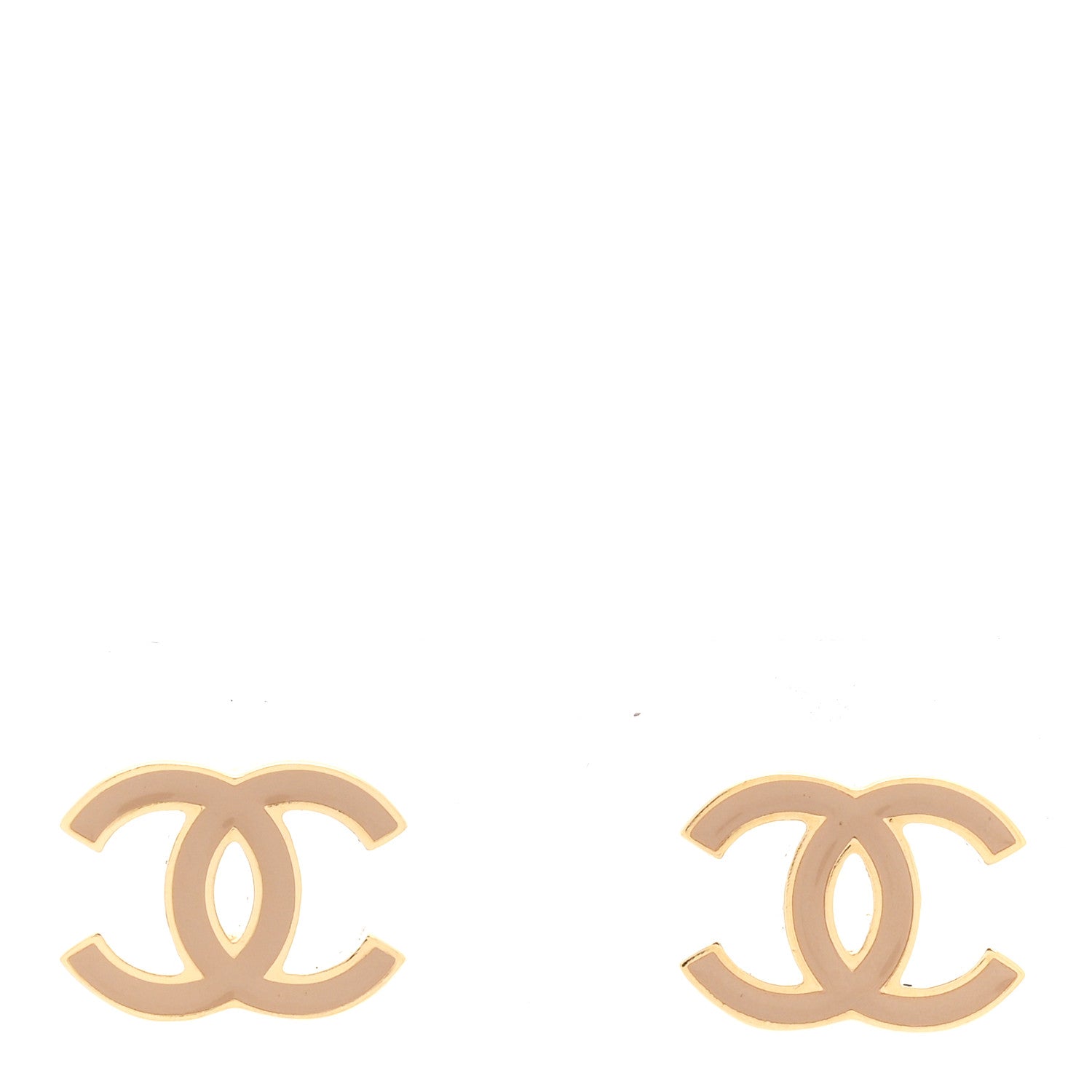 Chanel Metal Enamel CC Earrings Gold Biege 1 of 5