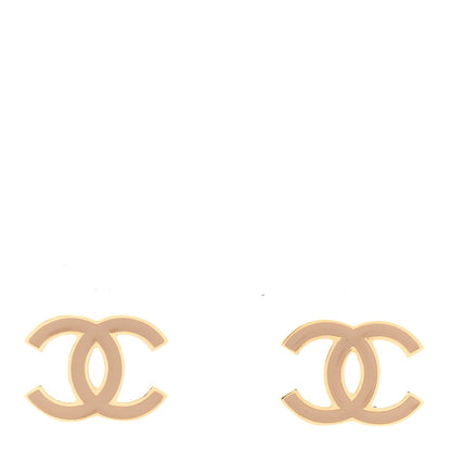 Chanel Metal Enamel CC Earrings Gold Biege 1 of 5
