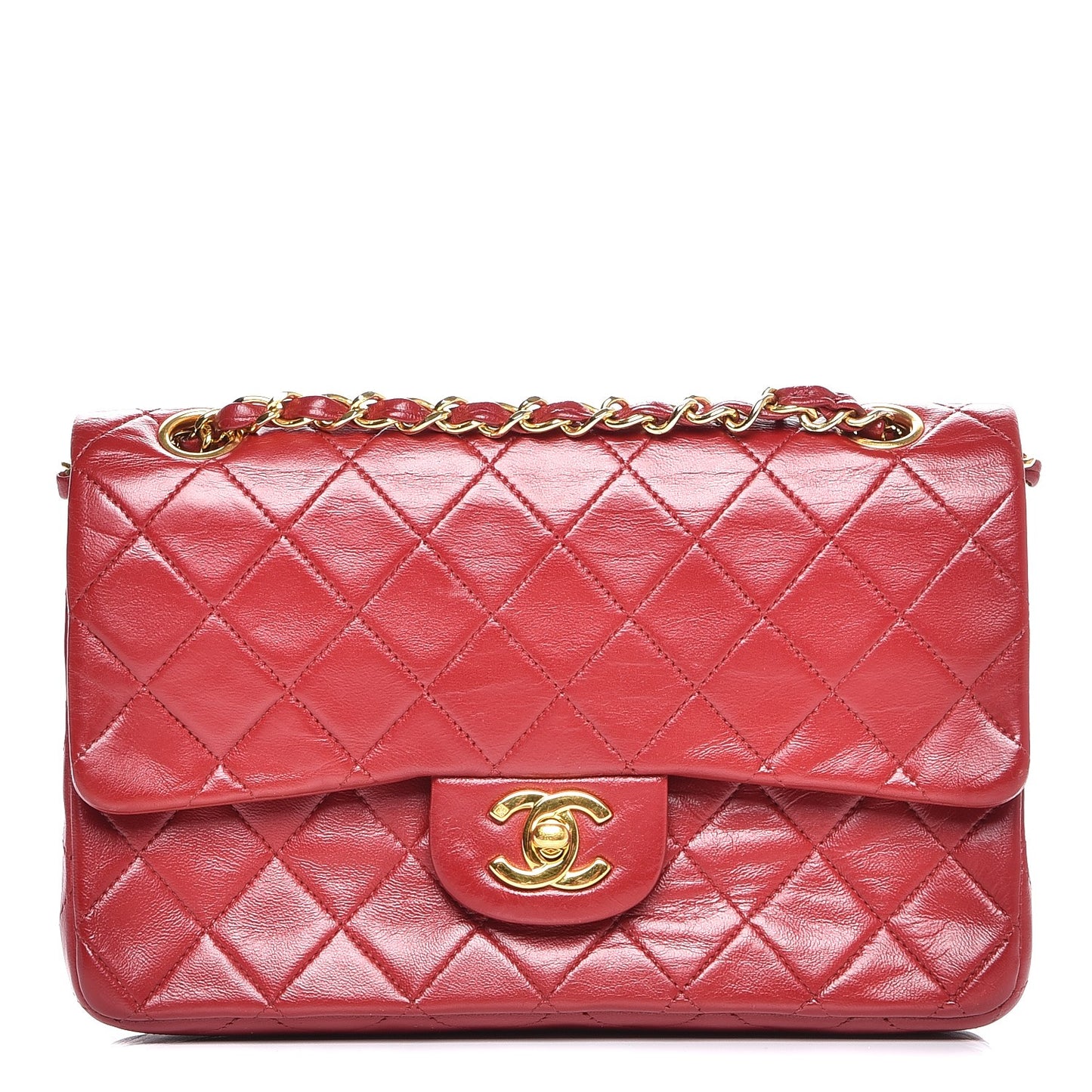 Lambskin Quilted Small Double Flap Red