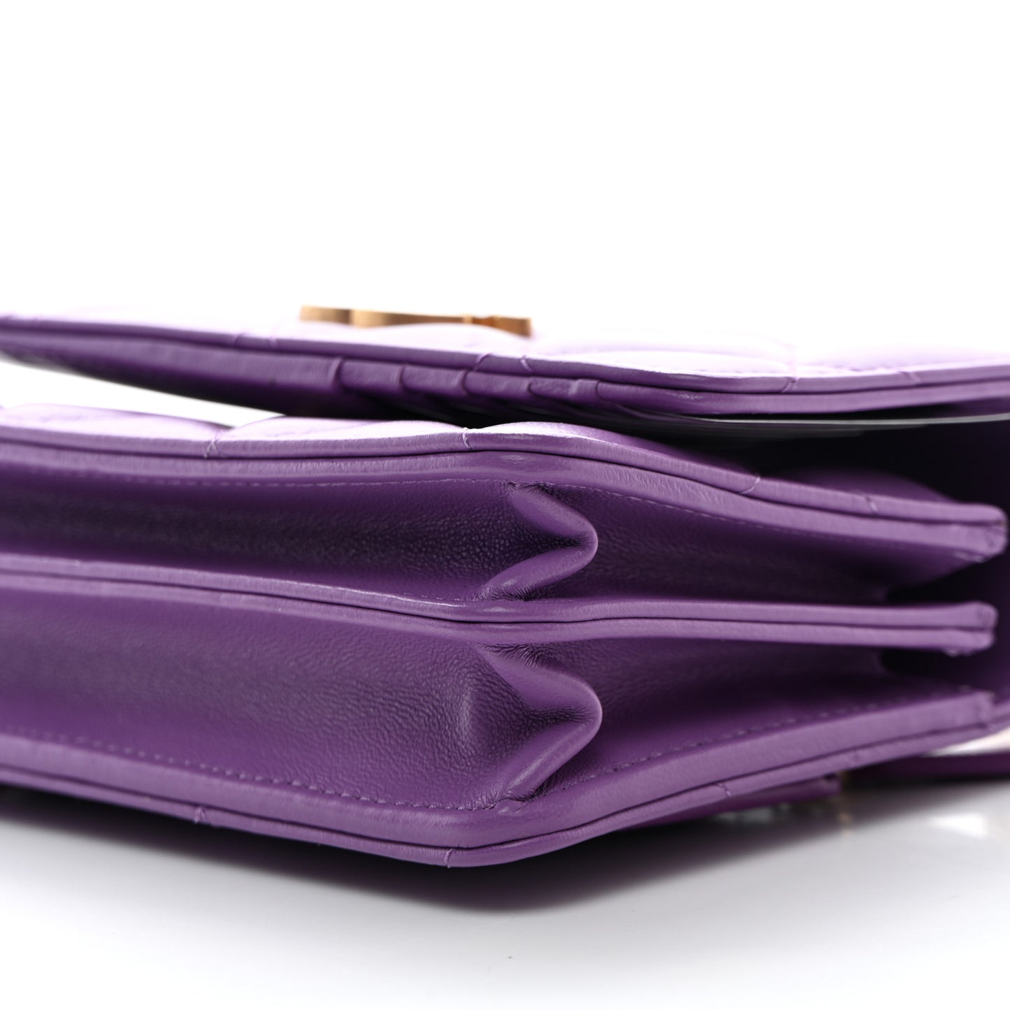 Lambskin Enamel Quilted Pending CC Clutch With Chain Purple Purple