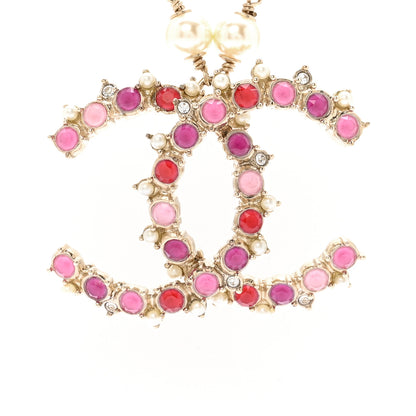 Chanel Pearl Crystal Beaded CC Pendant Necklace Gold Pink 4 of 6