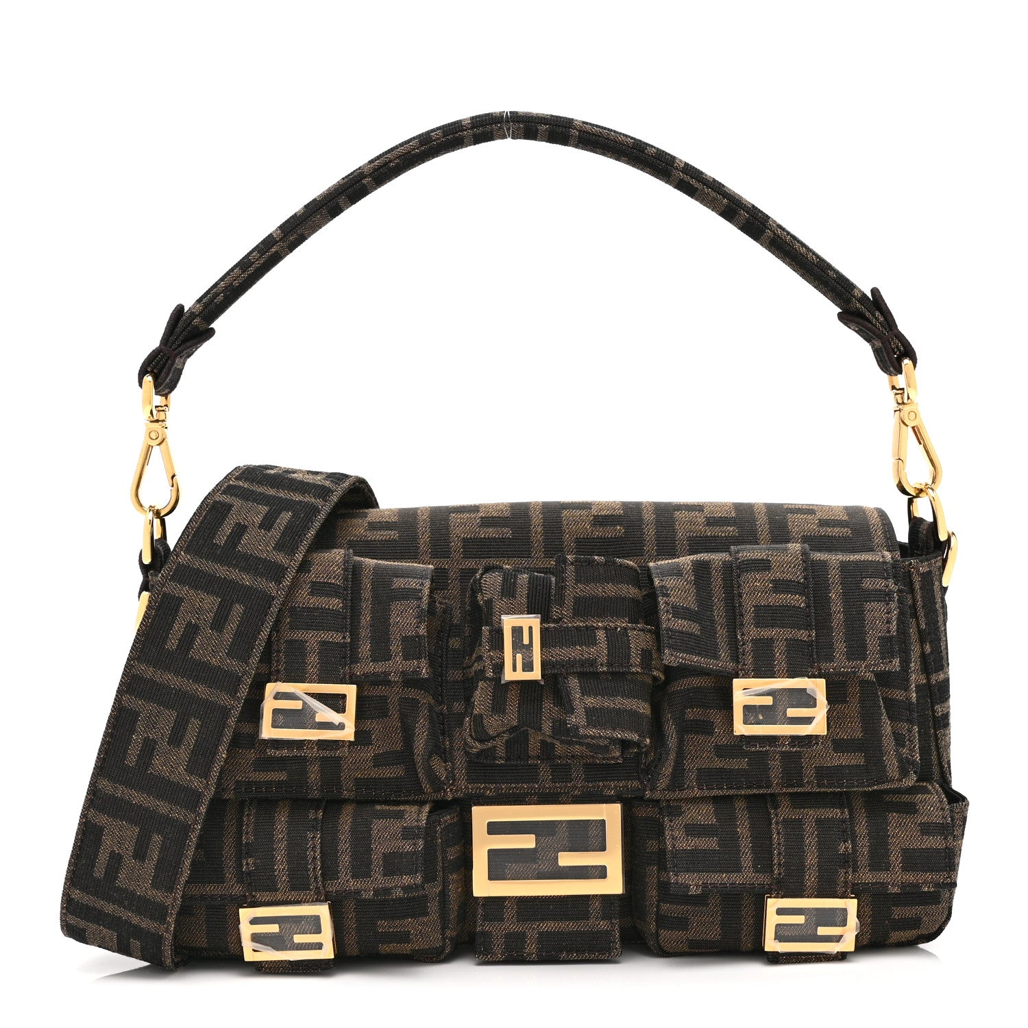 Fendi Fabric Jacquard FF 1974 Multipocket Baguette Tobacco Moro 1 of 11