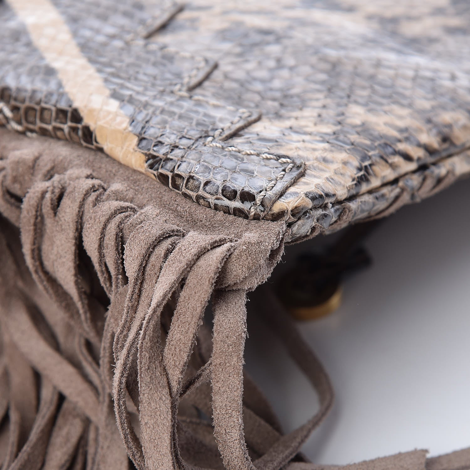 Jimmy Choo Snakeskin Suede Fringe Tita Convertible Clutch 10 of 10