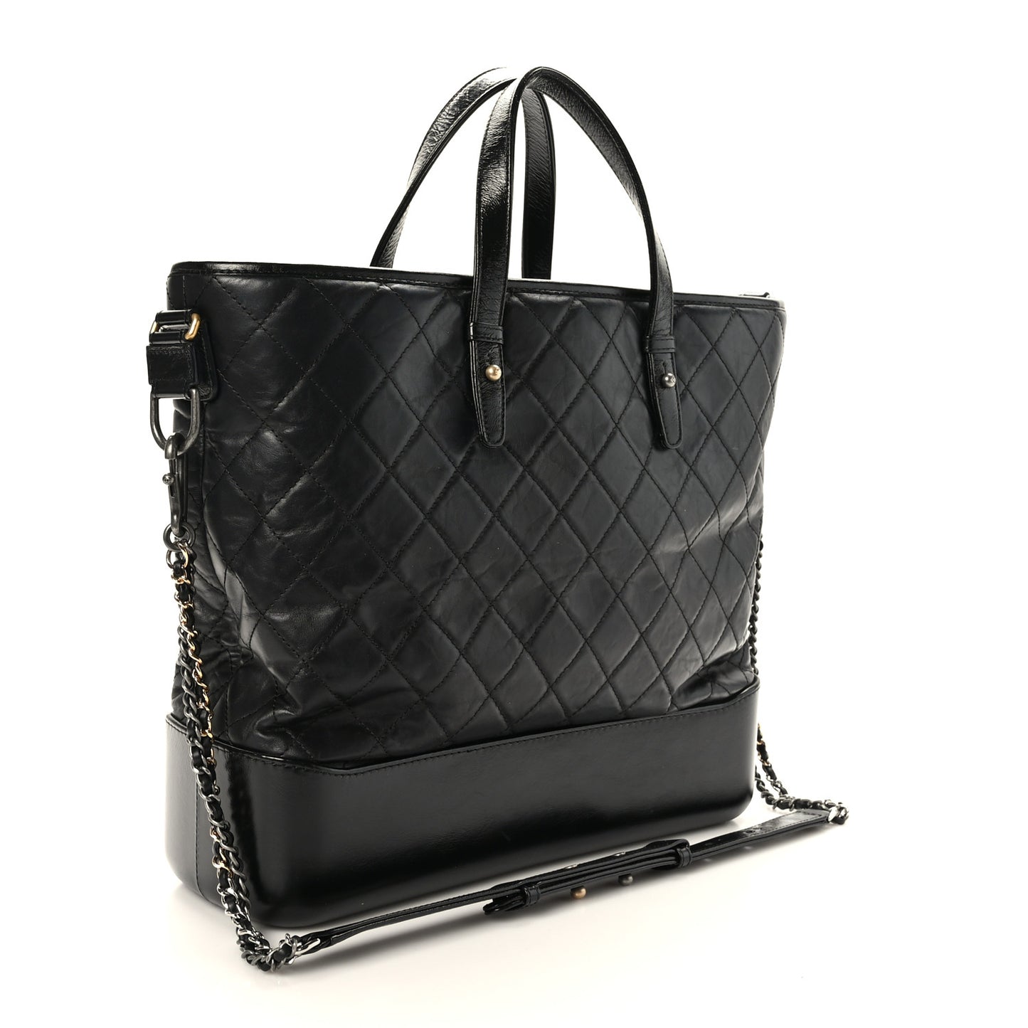 Aged Calfskin Quilted Large Gabrielle Shopping Tote Black