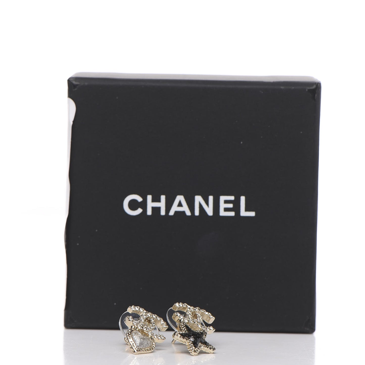 Crystal Enamel CC Star Heart Earrings Gold