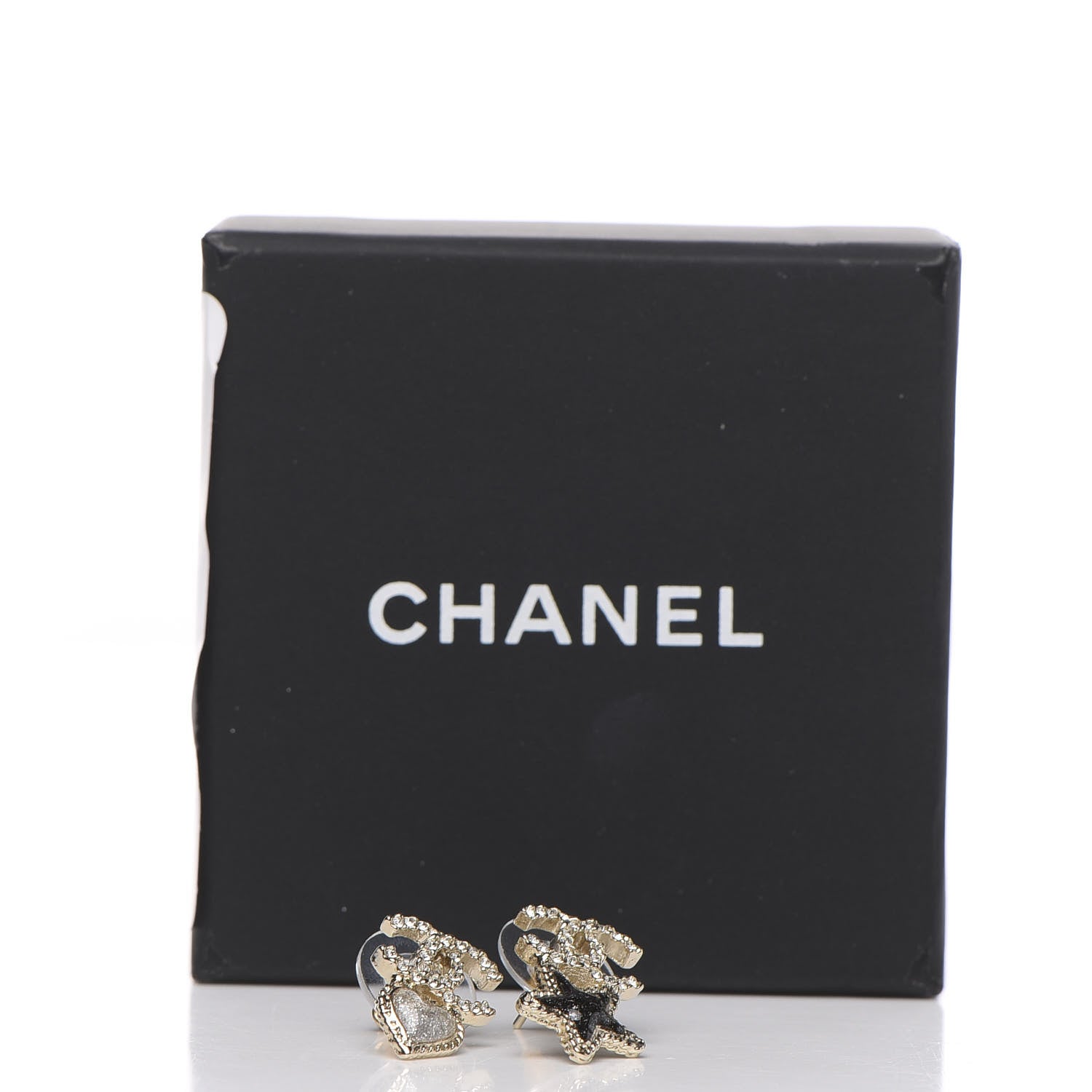 Chanel Crystal Enamel CC Star Heart Earrings Gold 5 of 5