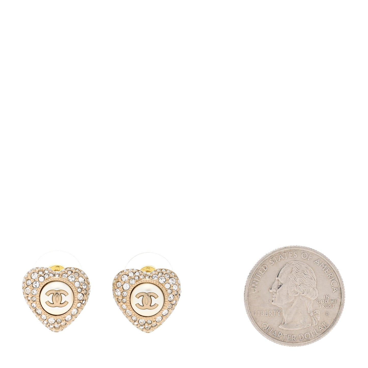 Pearl Crystal CC Heart Earrings Gold White