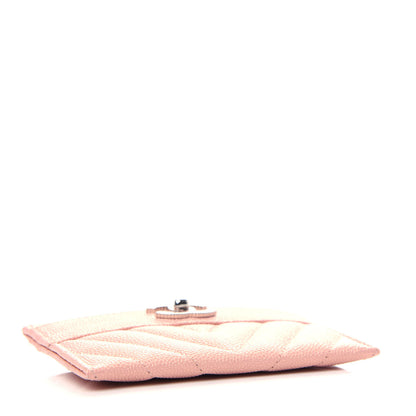 Chanel Metallic Caviar Chevron Quilted Vintage Mademoiselle Card Holder Pink 4 of 9