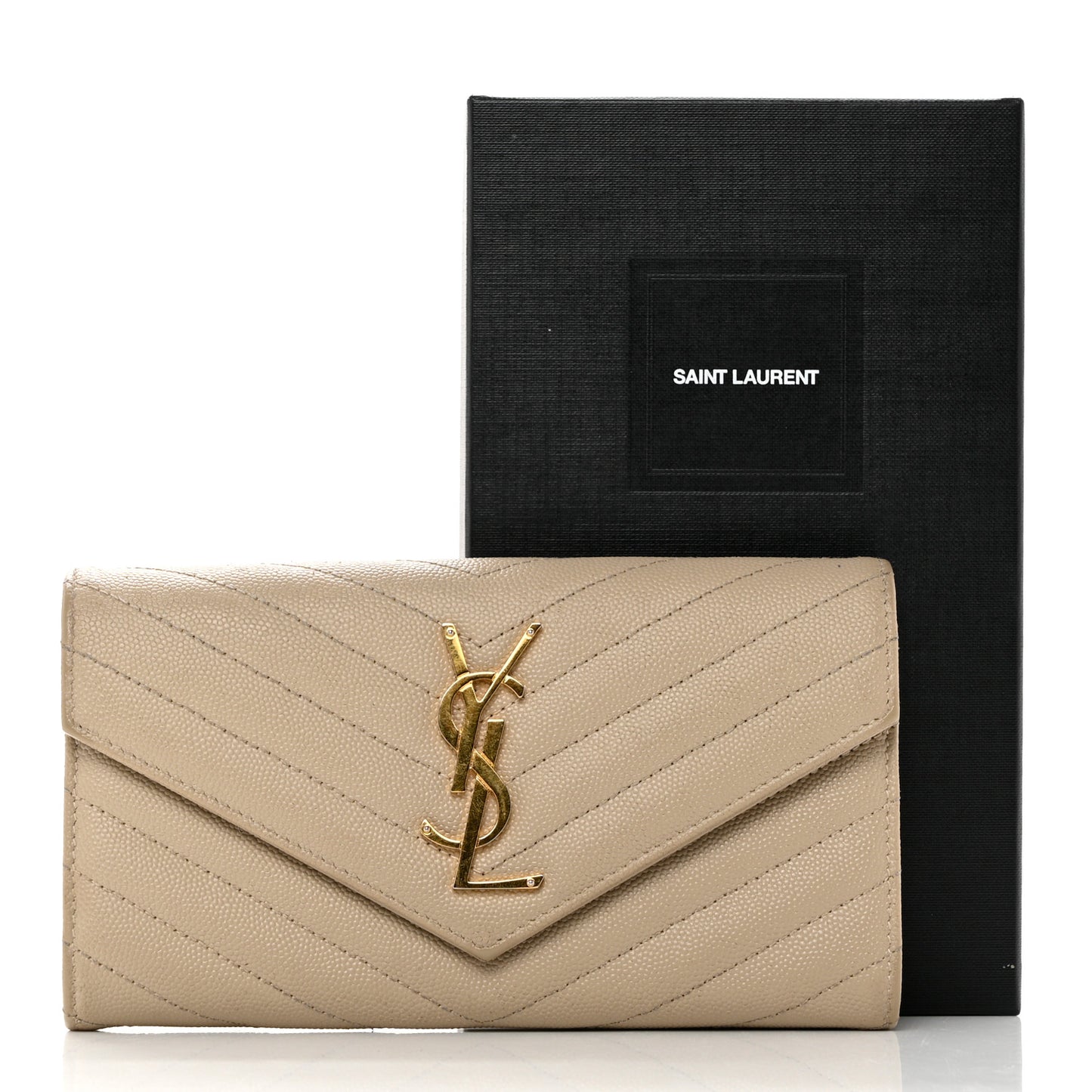 Grain De Poudre Matelasse Chevron Monogram Flap Wallet Dark Beige
