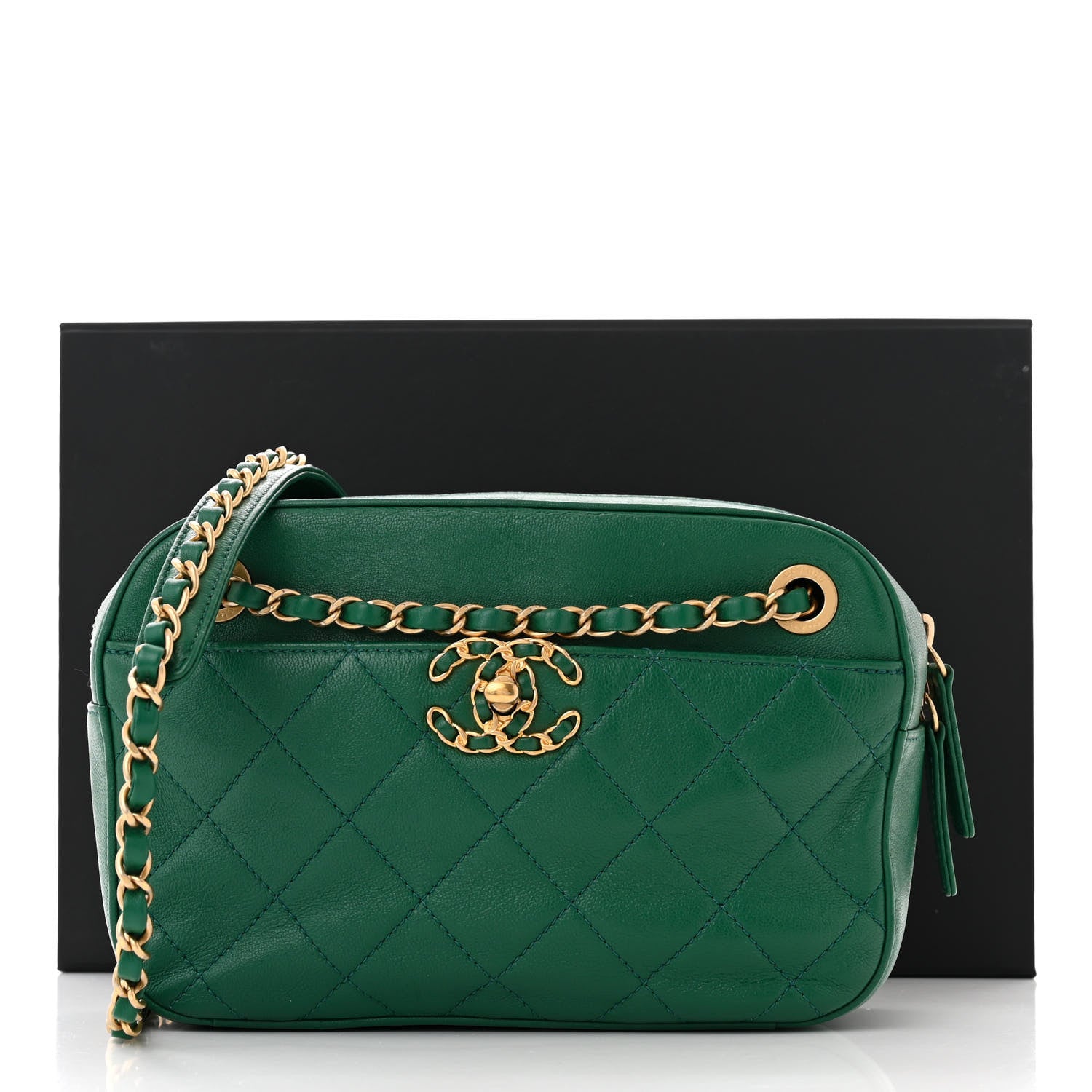 Chanel Goatskin Quilted Chain Infinity Camera Case Green 3 of 11