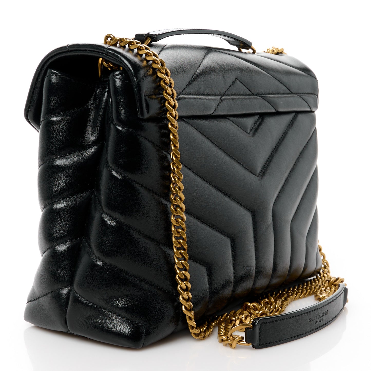 Calfskin Y Quilted Monogram Small Loulou Chain Satchel Black