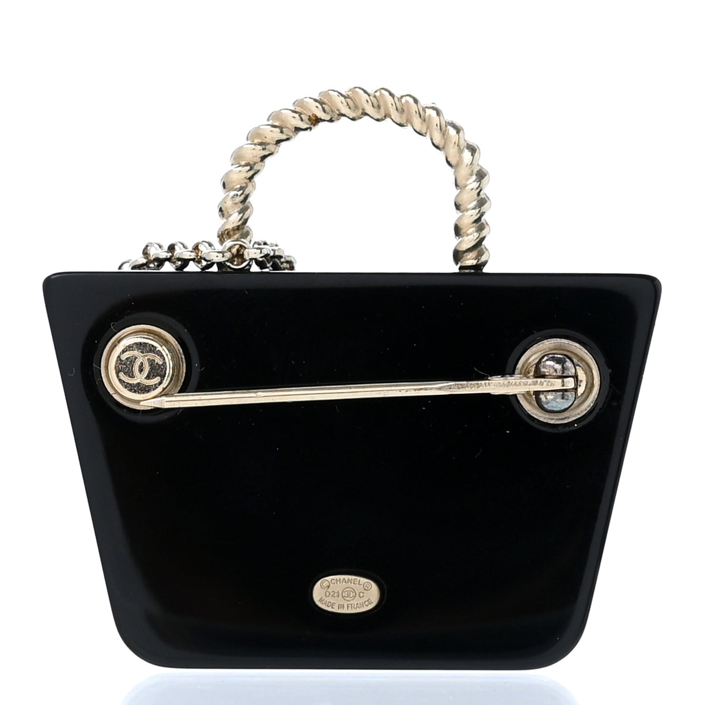 Resin Crystal Pearl Bag Hat Brooch Gold Black White