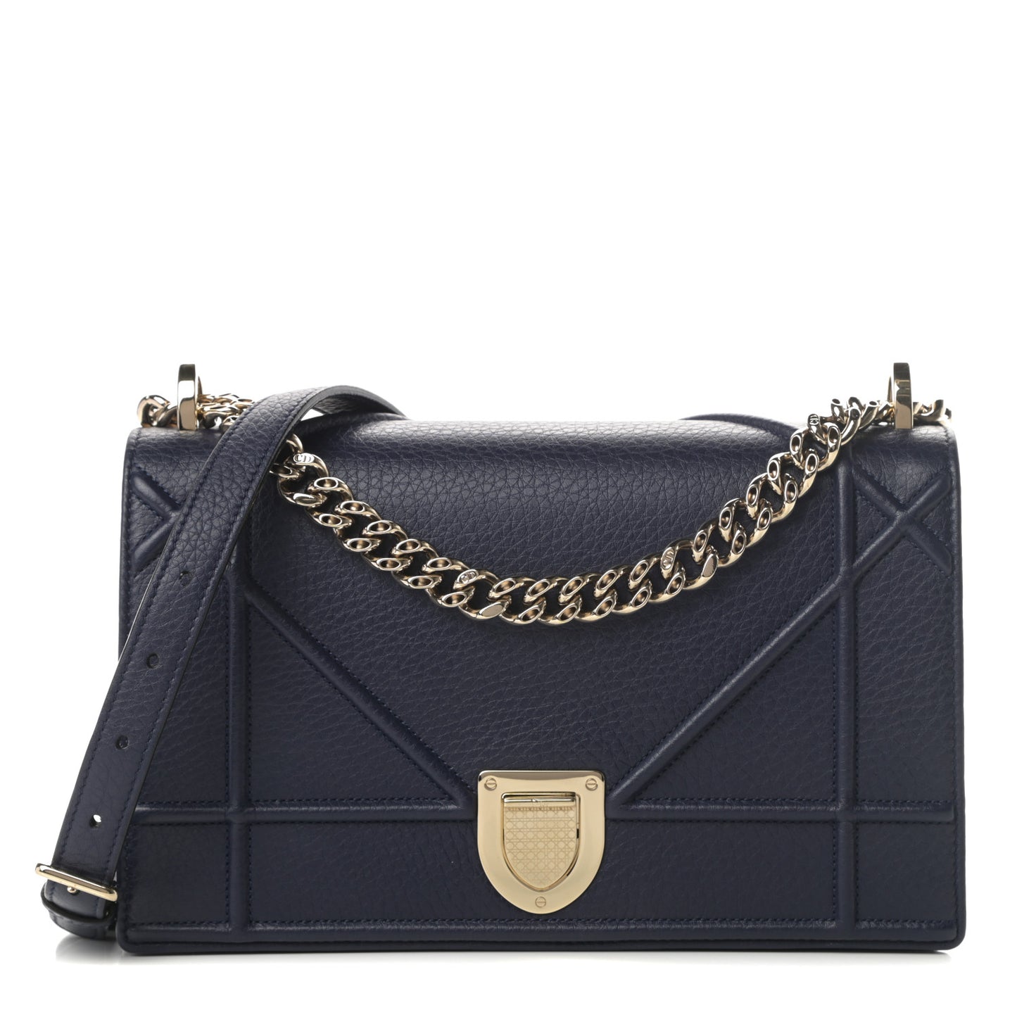 Grained Calfskin Medium Diorama Flap Bag Blue