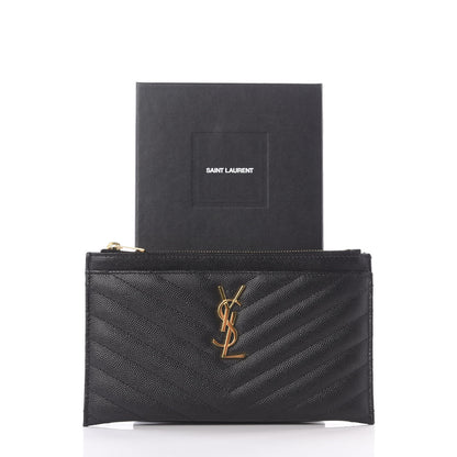 Saint Laurent Grain De Poudre Chevron Monogram Bill Pouch Black 8 of 8