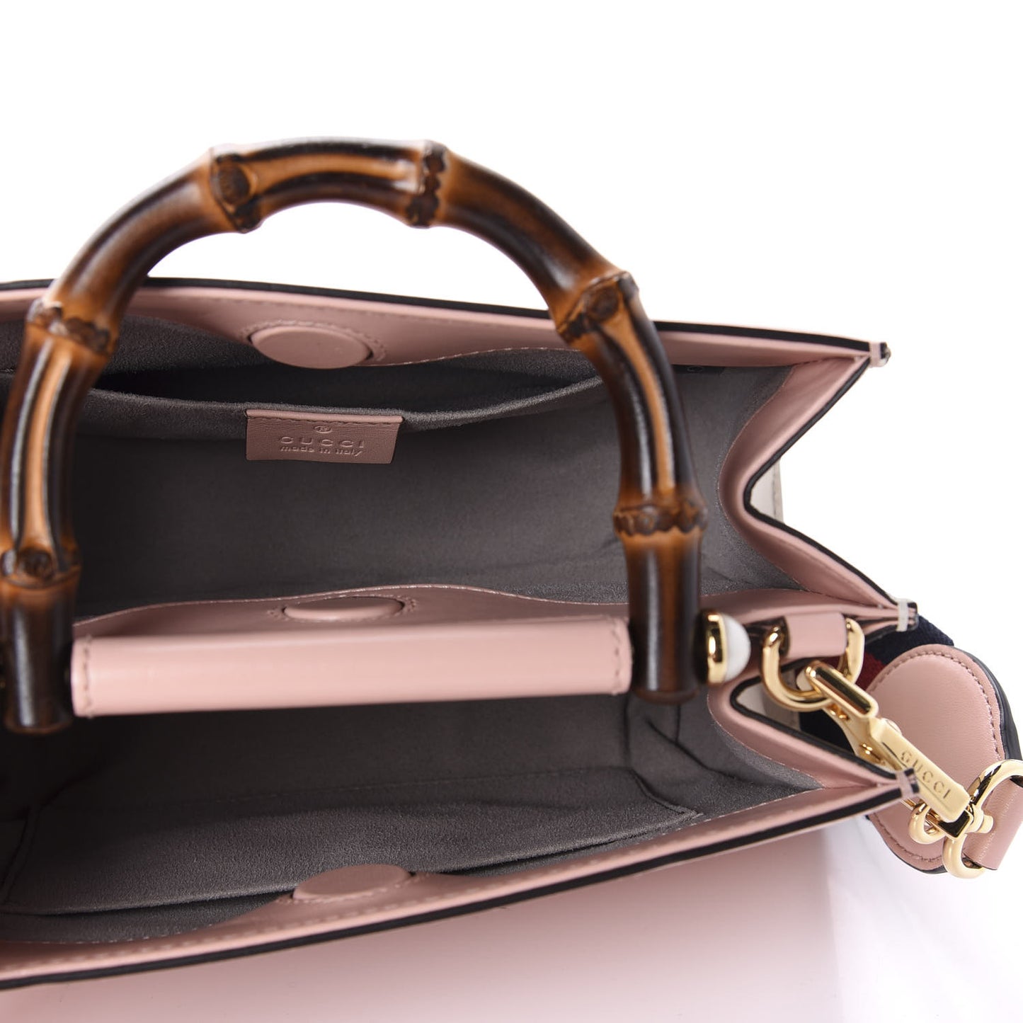 Nappa Bamboo Web Mini Nymphaea Top Handle Bag Perfect Pink Mystic White